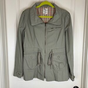 Tulle Women's Olive Green Utility Jacket Lined With Plaid‎ Size XL